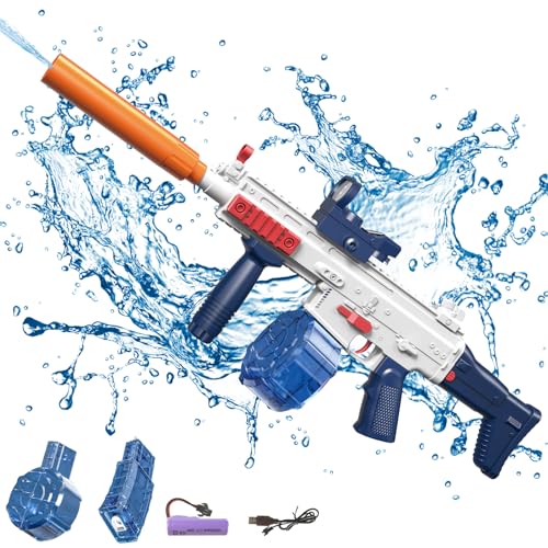 Elektrische Wasserpistole Sehr Stark Wassermaschinenpistole mit Wiederaufladbare Batterie Squirt Gun Wasser Spielzeug bis zu 20ft,Outdoor Water Gun Schießspiel für Erwachsene and Kinder (Blue) von DZAY