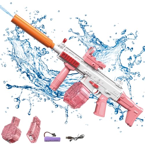 Elektrische Wasserpistole Sehr Stark Wassermaschinenpistole mit Wiederaufladbare Batterie Squirt Gun Wasser Spielzeug bis zu 20ft,Outdoor Water Gun Schießspiel für Erwachsene and Kinder (Pink) von DZAY