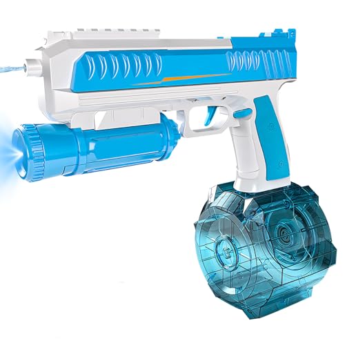 Elektrische Wasserpistole mit Blitz Licht Wassergewehr,Wasserpistole Elektrisch mit 750 CC Wasser Pistole,Automatische Wasserpistole Starker Strahl Bis zu 32FT Water Pistol Spielzeug (Blau) von DZAY