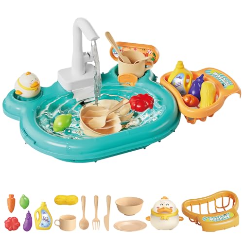 Matschküche Kinder Küchenspüle Spielzeug Set,Kinderküche Küchenspielzeug Spülbecken Spielzeug Set mit Angelspiel und Küchenzubehör,Rollenspiel Spielzeug für Kleinkinder Küchenzubehör (01) von DZAY