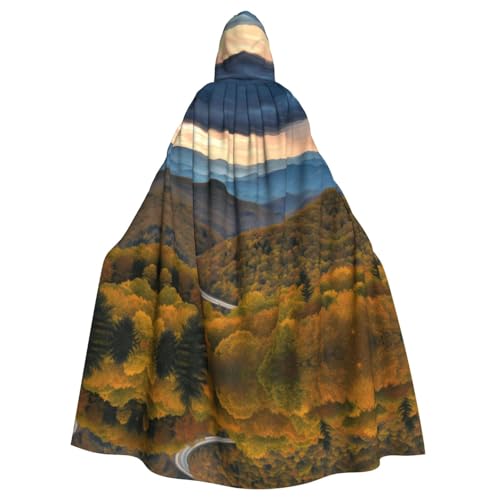 DZBDWZXH (Blue Ridge Parkway Mountains) bedruckter Kapuzenumhang für Erwachsene, Unisex, Hexenumhang mit Kapuze für Halloween-Partys, Weihnachtskostüm von DZBDWZXH