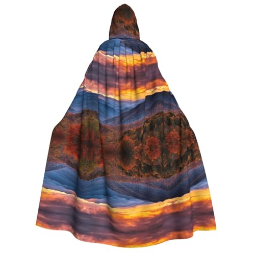 DZBDWZXH (Blue Ridge Parkway Mountains) bedruckter Kapuzenumhang für Erwachsene, Unisex, dicker Hexenumhang mit Kapuze, Umhang für Halloween-Partys, Weihnachtskostüm von DZBDWZXH