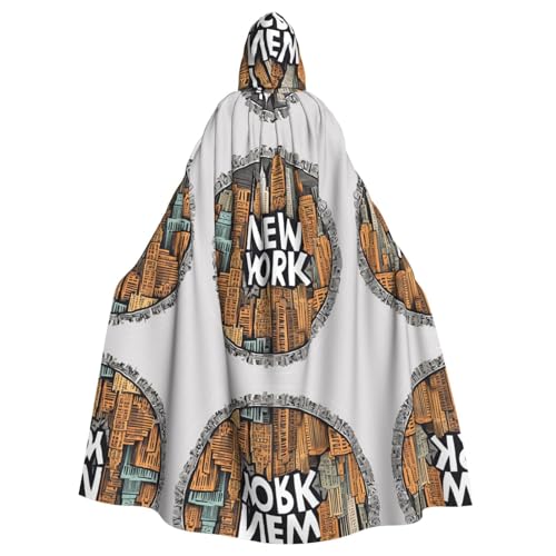 DZBDWZXH (Cartoon Cute New York Theme Art) Bedruckter Kapuzenumhang für Erwachsene, Unisex, Hexenumhang Kapuzenumhang für Halloween-Partys Weihnachtskostüm von DZBDWZXH