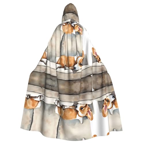 DZBDWZXH (Cute Corgi) Bedruckter Kapuzenumhang für Erwachsene, Unisex, Hexenumhang mit Kapuze für Halloween-Partys, Weihnachtskostüm von DZBDWZXH