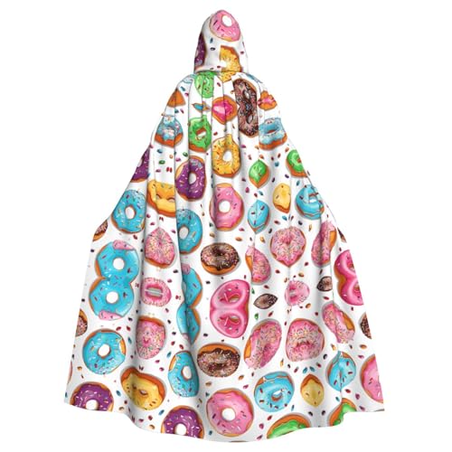 DZBDWZXH (Donut) Bedruckter Kapuzenumhang für Erwachsene, Unisex, Hexenumhang mit Kapuze, Umhang für Halloween-Partys, Weihnachtskostüm von DZBDWZXH