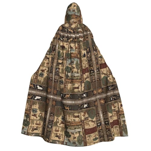 DZBDWZXH (Elch Bär Hirsch) bedruckter Kapuzenumhang für Erwachsene, Unisex, dicker Hexenumhang Kapuzenumhang für Halloween-Partys Weihnachtskostüm von DZBDWZXH