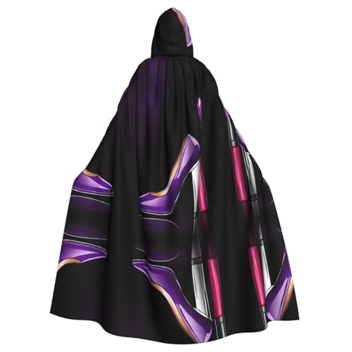 DZBDWZXH (Elegant Purple High Heels mit Lippenstift) Bedruckter Kapuzenumhang für Erwachsene Unisex Hexenumhang Kapuzenumhang für Halloween-Partys Weihnachtskostüm von DZBDWZXH