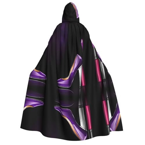 DZBDWZXH (Elegante lila High Heels mit Lippenstift) Bedruckter Kapuzenumhang für Erwachsene, Unisex, dicker Hexenumhang Kapuzenumhang für Halloween-Partys Weihnachtskostüm von DZBDWZXH