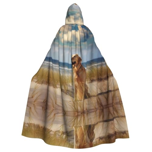 DZBDWZXH (Golden Retriever) Bedruckter Kapuzenumhang für Erwachsene, Unisex, Hexenumhang mit Kapuze für Halloween-Partys, Weihnachtskostüm von DZBDWZXH