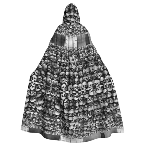 DZBDWZXH (Horrible Dark Skulls Flowers Pattern) Bedruckter Kapuzenumhang für Erwachsene, Unisex, Hexenumhang mit Kapuze für Halloween-Partys, Weihnachtskostüm von DZBDWZXH