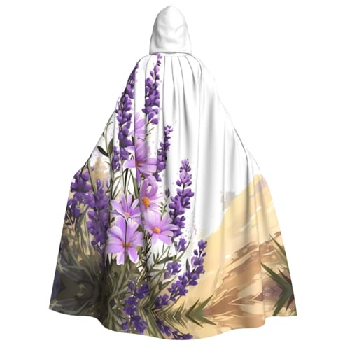 DZBDWZXH (Lavendelblume) bedruckter Kapuzenumhang für Erwachsene, Unisex, dicker Hexenumhang, Kapuzenumhang für Halloween-Partys, Weihnachtskostüm von DZBDWZXH
