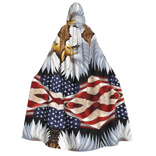 DZBDWZXH (Patriotischer Weißkopfseeadler mit Flagge) bedruckter Kapuzenumhang für Erwachsene, Unisex, dicker Hexenumhang, Kapuzenumhang für Halloween-Partys, Weihnachtskostüm von DZBDWZXH