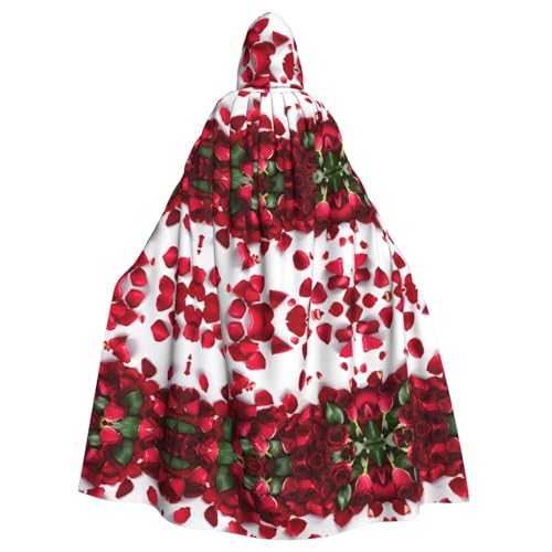 DZBDWZXH (Rote Rosenblätter) bedruckter Kapuzenumhang für Erwachsene, Unisex, Hexenumhang mit Kapuze, Umhang für Halloween-Partys, Weihnachtskostüm von DZBDWZXH