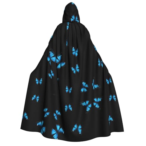DZBDWZXH (Schöner blauer Schmetterling) bedruckter Kapuzenumhang für Erwachsene, Unisex, dicker Hexenumhang mit Kapuze für Halloween-Partys, Weihnachtskostüm von DZBDWZXH