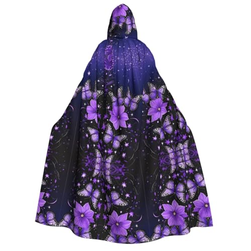 DZBDWZXH (Schöner leuchtender Schmetterling) bedruckter Kapuzenumhang für Erwachsene, Unisex, dicker Hexenumhang mit Kapuze für Halloween-Partys, Weihnachtskostüm von DZBDWZXH