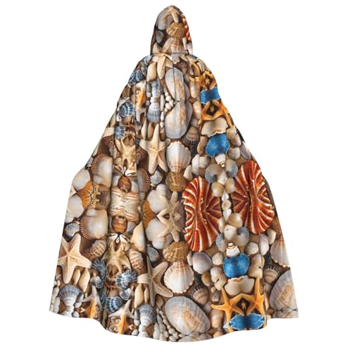 DZBDWZXH (Seashell Landschaft am Strand) bedruckter Kapuzenumhang für Erwachsene, Unisex, dicker Hexenumhang, Kapuzenumhang für Halloween-Partys, Weihnachtskostüm von DZBDWZXH