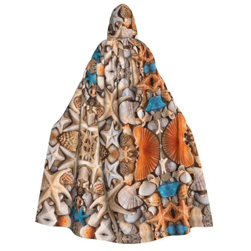 DZBDWZXH (Seashell Landschaft am Strand) bedruckter Kapuzenumhang für Erwachsene, Unisex, dicker Hexenumhang, Kapuzenumhang für Halloween-Partys, Weihnachtskostüm von DZBDWZXH