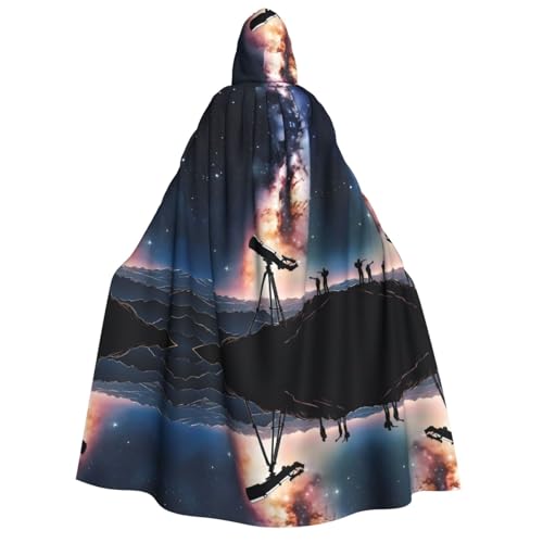 DZBDWZXH (Weltraum-Galaxie mit Teleskop) bedruckter Kapuzenumhang für Erwachsene, Unisex, dicker Hexenumhang mit Kapuze, Umhang für Halloween-Partys, Weihnachtskostüm von DZBDWZXH