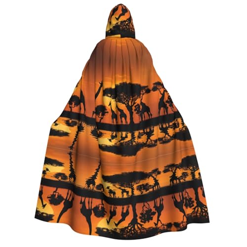 DZBDWZXH Afrika Giraffe Majestätischer Baum) bedruckter Kapuzenumhang für Erwachsene, Unisex, dicker Hexenumhang, Kapuzenumhang für Halloween-Partys, Weihnachtskostüm von DZBDWZXH