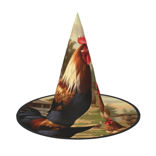 DZBDWZXH Bauernhof-Druck, Huhn und Hahn, Halloween-Hexenhut für Damen, Cosplay, Kostüm, Verkleidung, Halloween, Party-Dekoration, 1 Stück DZBDWZXH Bauernhof-Druck, Huhn und Hahn, Halloween-Hexenhut für Damen, Cosplay, Kostüm, Verkleidung, Halloween, Party-Dekoration, 1 Stück von DZBDWZXH