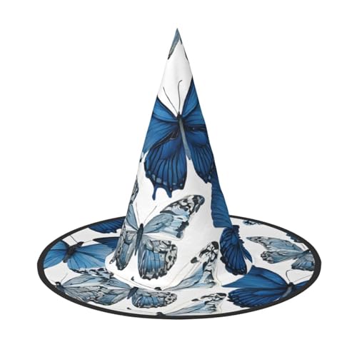 DZBDWZXH Blauer Schmetterlings-Druck, Halloween-Hexenhut für Damen, Cosplay-Kostüm, Halloween-Party-Dekoration, 1 Stück DZBDWZXH Blauer Schmetterlings-Druck, Halloween-Hexenhut für Damen, Cosplay-Kostüm, Halloween-Party-Dekoration, 1 Stück von DZBDWZXH