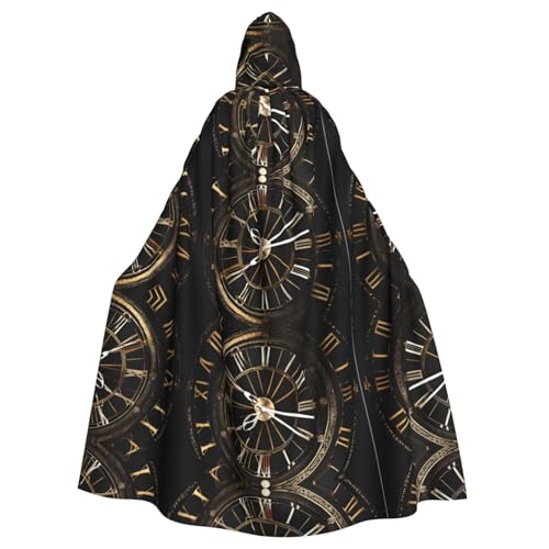 DZBDWZXH Clock Gear bedruckter Kapuzenumhang für Erwachsene, Unisex, Hexenumhang mit Kapuze für Halloween-Partys, Weihnachtskostüm von DZBDWZXH