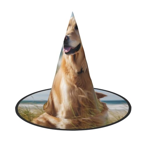 DZBDWZXH Golden Retriever am Strand, Halloween-Hexenhut für Damen, Cosplay, Kostüm, Verkleidung, Halloween, Party-Dekoration, 1 Stück DZBDWZXH Golden Retriever am Strand, Halloween-Hexenhut für Damen, Cosplay, Kostüm, Verkleidung, Halloween, Party-Dekoration, 1 Stück von DZBDWZXH