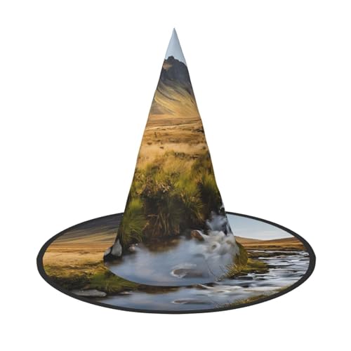DZBDWZXH Halloween-Hexenhut mit Berg-Wasserfall-Druck, für Damen, Cosplay, Kostüm, Halloween, Party-Dekoration, 1 Stück von DZBDWZXH
