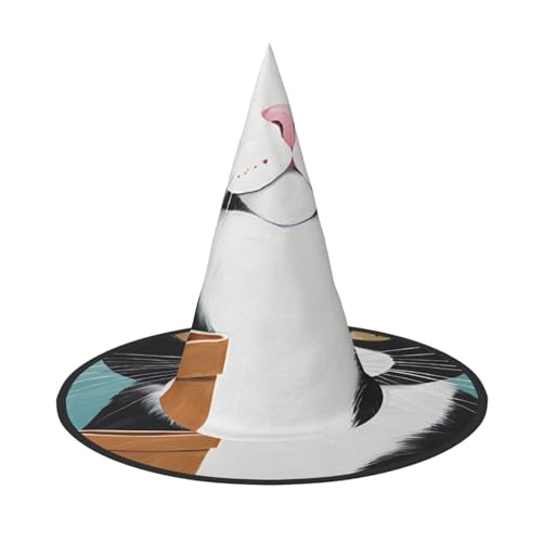 DZBDWZXH Halloween-Hexenhut mit Katzendruck für Damen, Cosplay-Kostüm, Halloween-Party-Dekoration, 1 Stück DZBDWZXH Halloween-Hexenhut mit Katzendruck für Damen, Cosplay-Kostüm, Halloween-Party-Dekoration, 1 Stück von DZBDWZXH
