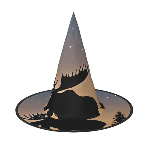 DZBDWZXH Hexenhut für Damen, Elch, Berg, Kiefer, Wildnis, Druck, Halloween-Hexenhut, Cosplay, Kostüm, Halloween, Party-Dekoration, 1 Stück von DZBDWZXH