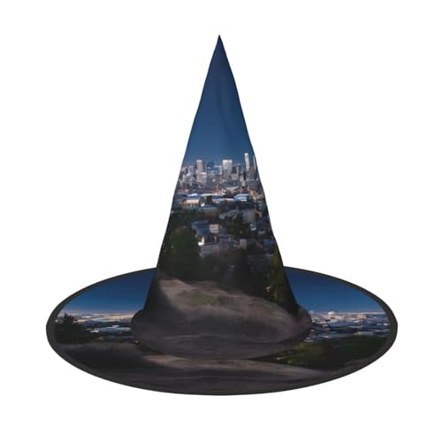 DZBDWZXH Los Angeles Skyline-Druck, Halloween-Hexenhut für Damen, Cosplay, Kostüm, Verkleidung, Halloween, Party-Dekoration, 1 Stück von DZBDWZXH