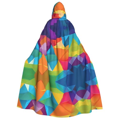 DZBDWZXH Regenbogen, geometrisch, bedruckter Kapuzenumhang für Erwachsene, Unisex, dicker Hexenumhang, Kapuzenumhang für Halloween-Partys, Weihnachtskostüm von DZBDWZXH