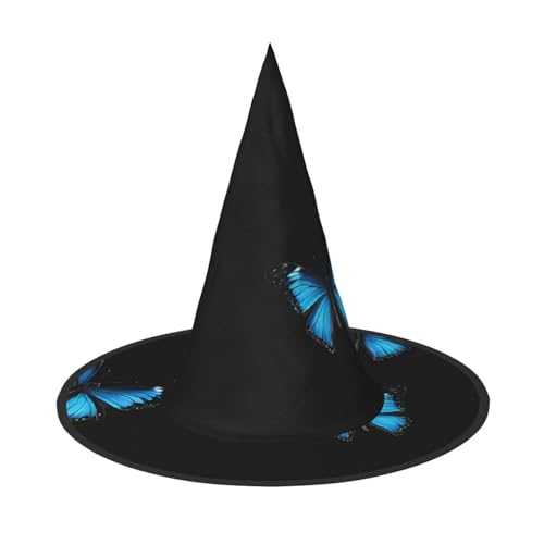 DZBDWZXH Schöner blauer Schmetterlings-Druck, Halloween-Hexenhut für Damen, Cosplay-Kostüm, Verkleidung, Halloween, Party-Dekoration, 1 Stück DZBDWZXH Schöner blauer Schmetterlings-Druck, Halloween-Hexenhut für Damen, Cosplay-Kostüm, Verkleidung, Halloween, Party-Dekoration, 1 Stück von DZBDWZXH