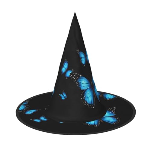 DZBDWZXH Schöner blauer Schmetterlings-Druck, Halloween-Hexenhut für Damen, Cosplay-Kostüm, Verkleidung, Halloween, Party-Dekoration, 1 Stück DZBDWZXH Schöner blauer Schmetterlings-Druck, Halloween-Hexenhut für Damen, Cosplay-Kostüm, Verkleidung, Halloween, Party-Dekoration, 1 Stück von DZBDWZXH