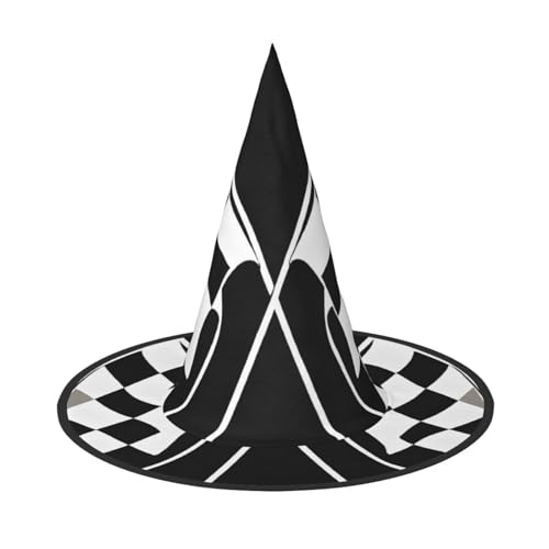 DZBDWZXH Schwarz-weiße Formel, karierte Flaggen, Muster, Druck, Halloween-Hexenhut für Damen, Cosplay, Kostüm, Halloween, Party-Dekoration, 1 Stück DZBDWZXH Schwarz-weiße Formel, karierte Flaggen, Muster, Druck, Halloween-Hexenhut für Damen, Cosplay, Kostüm, Halloween, Party-Dekoration, 1 Stück von DZBDWZXH