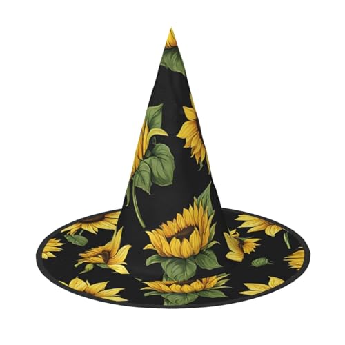 DZBDWZXH Sonnenblumen-Blühende Blumenpflanzen, schwarz-gelber Druck, Halloween-Hexenhut für Damen, Cosplay, Kostüm, Halloween, Party-Dekoration, 1 Stück DZBDWZXH Sonnenblumen-Blühende Blumenpflanzen, schwarz-gelber Druck, Halloween-Hexenhut für Damen, Cosplay, Kostüm, Halloween, Party-Dekoration, 1 Stück von DZBDWZXH