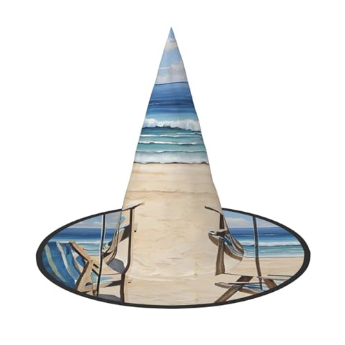 DZBDWZXH Strandszene mit Stühlen, Halloween-Hexenhut für Damen, Cosplay, Kostüm, Verkleidung, Halloween, Party-Dekoration, 1 Stück DZBDWZXH Strandszene mit Stühlen, Halloween-Hexenhut für Damen, Cosplay, Kostüm, Verkleidung, Halloween, Party-Dekoration, 1 Stück von DZBDWZXH