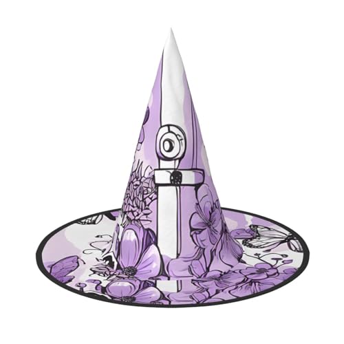 DZBDWZXH Wunderschöner violetter Schmetterling-Kunstdruck, Halloween-Hexenhut für Damen, Cosplay, Kostüm, Halloween, Party-Dekoration, 1 Stück von DZBDWZXH