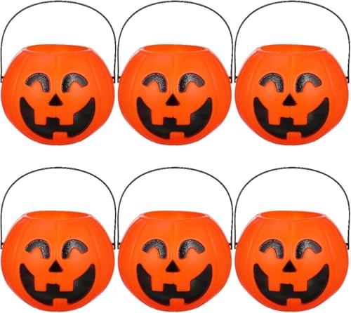 DZHCBNE 6Stück Halloween-Kürbismöhre, Eimer, Kürbiss-Eimer, Korb, Süßigkeitenhalter,Kürbis-Süßigkeiteneimer Mit Teufelsgrinsen, Aus Kunststoff, Mit Henkel.-Dekoration von DZHCBNE