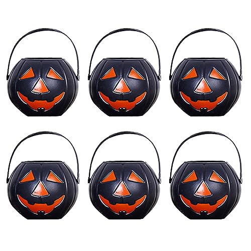 DZHCBNE 6Stück Halloween-Kürbismöhre, Eimer, Kürbiss-Eimer, Korb, Süßigkeitenhalter,Kürbis-Süßigkeiteneimer Mit Teufelsgrinsen, Aus Kunststoff, Mit Henkel.-Dekoration von DZHCBNE