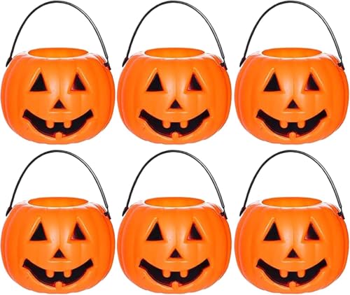 DZHCBNE 6Stück Halloween-Kürbismöhre, Eimer, Kürbiss-Eimer, Korb, Süßigkeitenhalter,Kürbis-Süßigkeiteneimer Mit Teufelsgrinsen, Aus Kunststoff, Mit Henkel.-Dekoration von DZHCBNE