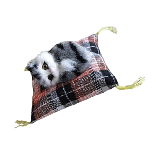 DZHCBNE Simulation Katzen Puppenverzierung Realistisches Pelziges Plüschtier Mit Kissenmat Desktop Für Home Schlafzimmer Dekoration von DZHCBNE