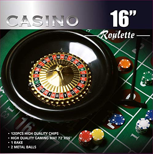 DA VINCI 40,6 cm (16 Zoll) Roulette-Rad-Spielset mit 120 11,5 g Chips, volle Größe 90,5 x 150,2 cm Filzlayout und Rechen von DA VINCI