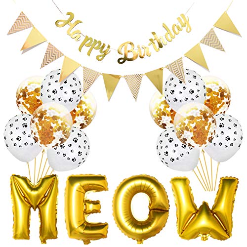 Haustier-Geburtstagsparty-Zubehör Happy Birthday Banner Meow Ballons Konfetti-Ballons für Katze Kätzchen von DaMohony