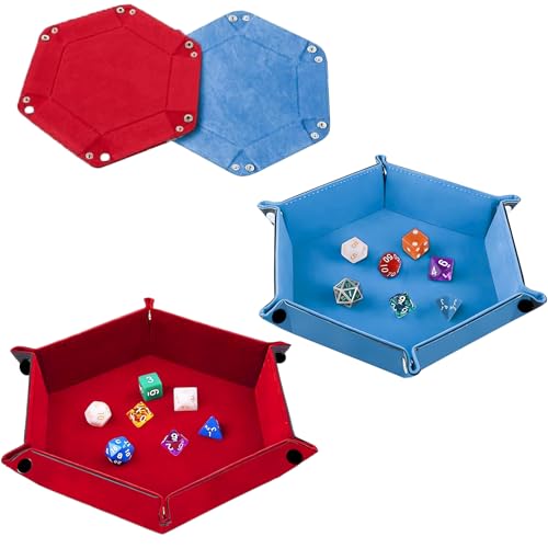 2 Stück Faltbare Würfelbretter Samt Doppelseitig Würfelbrett Verdickt und langlebig Würfeltablett Hexagon Leder Geeignet für Würfeltischspiele und zur Aufbewahrung kleiner Gegenstände(Rot, Blau) von DabbOo