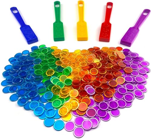 Dacefloy 5 Magnetische Stäbe und 500 Bingo Chips Set Magnetstab Multicolor Metall Ringed Discs Schulwissenschaft STEM Kit Lernzubehör Family Magnetische Spielchips Kinder Lotto Token von Dacefloy