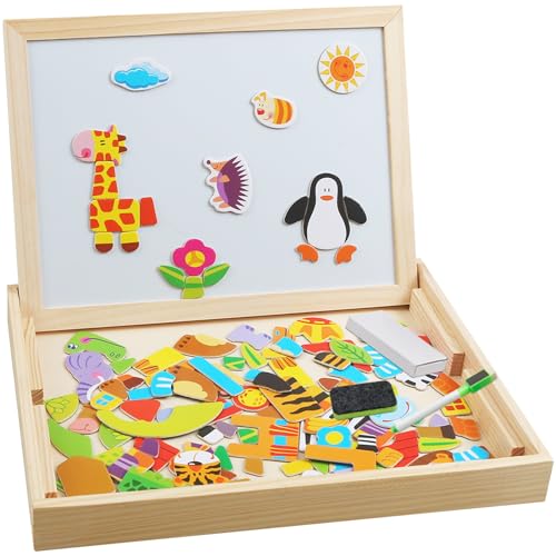 Dachiy Holz-Magnetpuzzle, 118 Stück Wald Muster Spiele Pädagogisches Magnetische Holzspielzeug, Kreativ Lernspielzeug für Kinder, doppelseitige Holzpuzzle, Geeignet für Kinder ab 3 Jahren von Dachiy