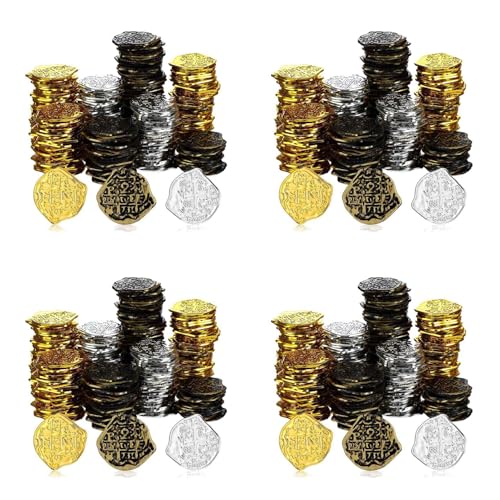 Daconovo 1200 Stück Kunststoff Goldmünzen Piratenmünzen Kinderspielmünzen für Piratenparty Schatztruhe Spiele Tokens Spielzeug Cosplay von Daconovo