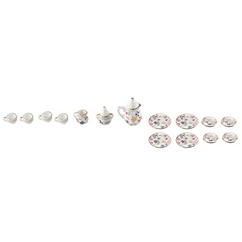 Dacvgog 15 Stueck Miniatur Puppenhaus Geschirr Porzellan Tee Set Geschirr Cup Teller Bunte Blumendruck von Dacvgog