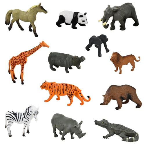 12 Stück Safari Tiere Figuren Set, Realistische Dschungel Wildtiere Figuren aus Kunststoff, Mini Tierfiguren Spielzeug für Kinder, Jungen & Mädchen, Lernspielzeug, Tortenaufsatz, Geschenkidee von Daelesr